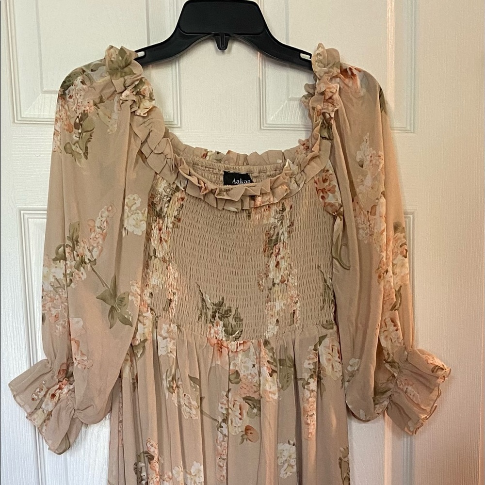 Aakaa maxi long sleeve dress with front slit. Size medium